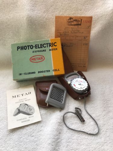 Metar Photo-electric Exposure Meter w/booster, Vintage 1958, Orig Box, Instr