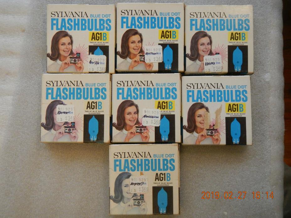 Lot 7 boxes (84 Bulbs) NOS GE Sylvania AG1B BLUE DOT Flashbulbs Vintage AG1