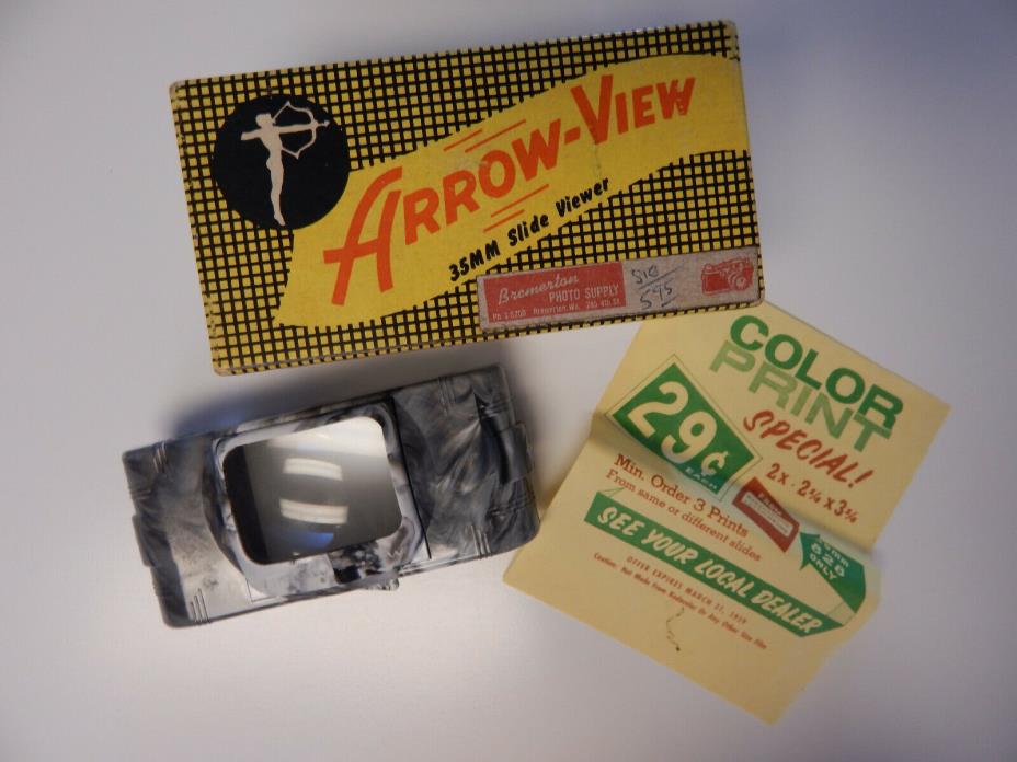 vtg camera slide viewer mid century 50's in box Arrow  with advertisement