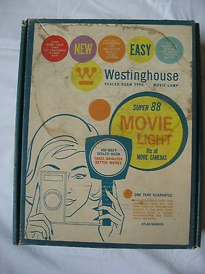 VINTAGE WESTINGHOUSE SUPER 88 MOVIE LIGHT WITH ORIGINAL BOX AND DOES WORK!