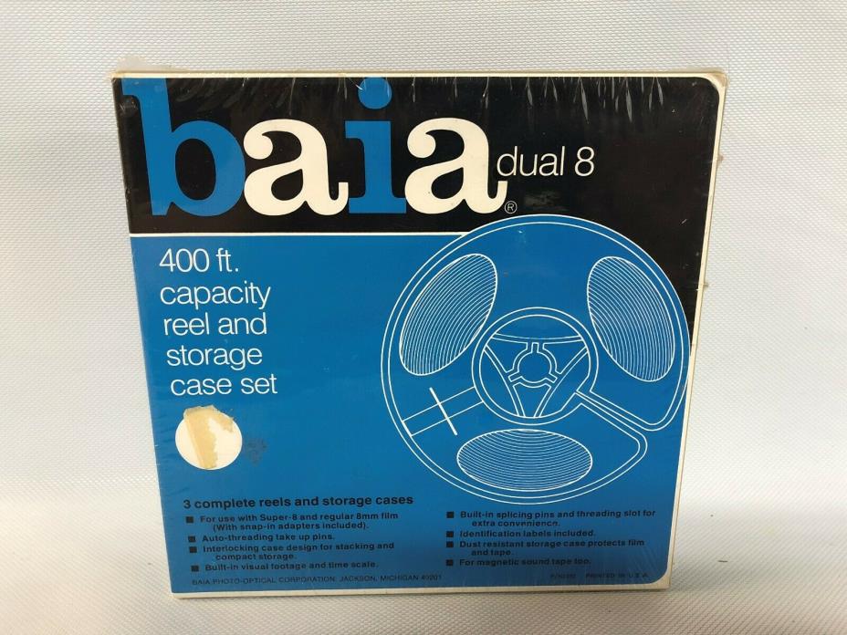 Sealed NOS Vtg baia Dual 8mm Capacity Reels & Storage Case Lot of 3 X 400 Ft