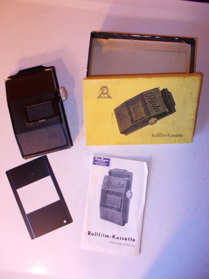 Vintage Rada Camera Back Film Holder ROLLFILM KASSETTE w/ Box & Instructions