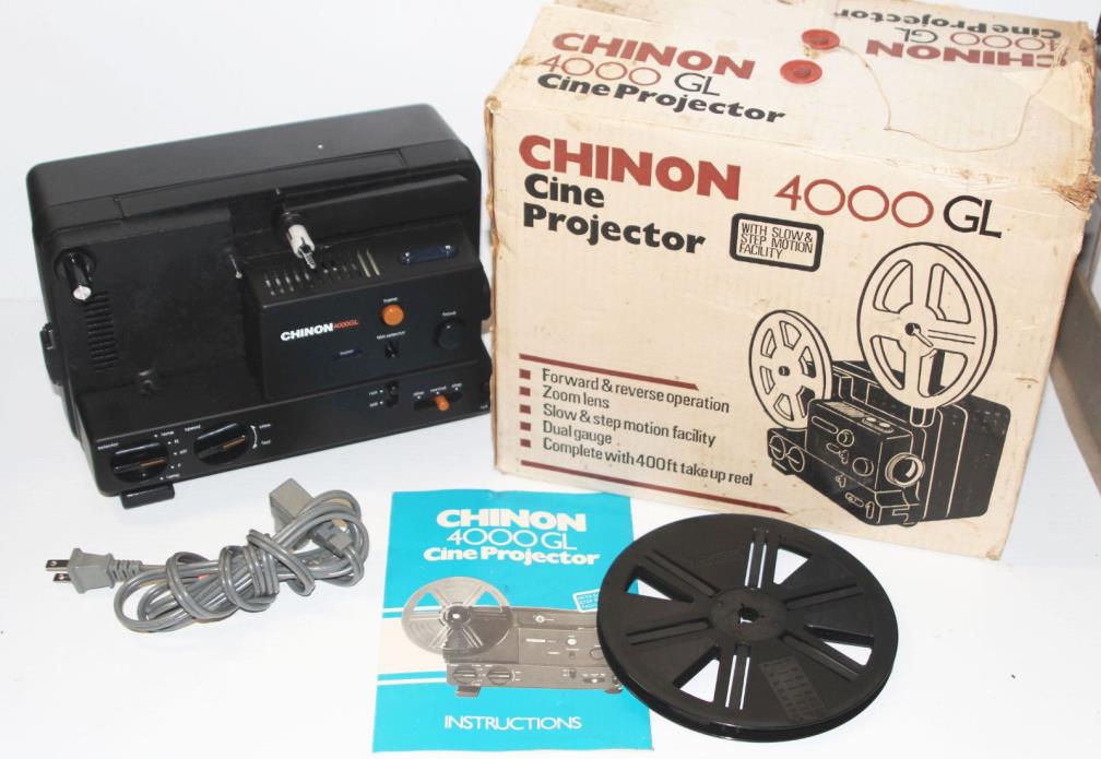 Chinon 4000GL Dual 8 Super 8/Reg 8mm Adjustable Speed Film Projector Mint w/Box