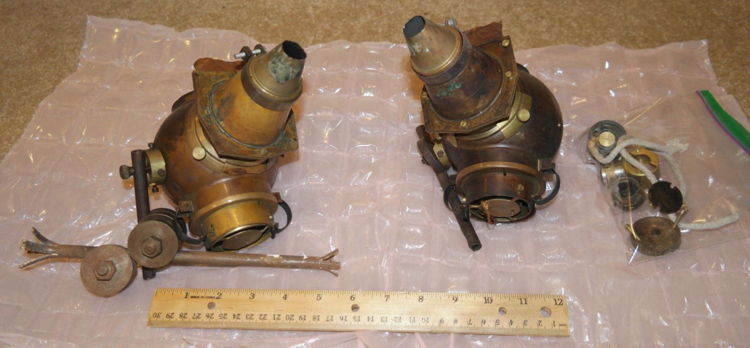 LOT of 2 BRASS 1900s theatre special effect spot light projection lamps