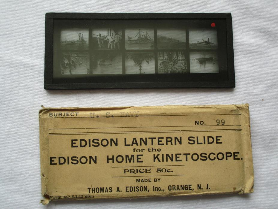 *Extremely Rare* 1912 EDISON LANTERN SLIDE *US NAVY* for Edison Home Kinetoscope