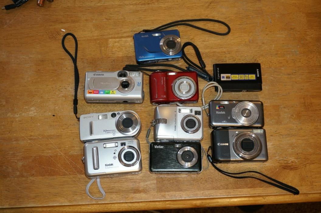 10 Sony Canon Kodak ETC Digital Cameras Untested AS IS Read Description