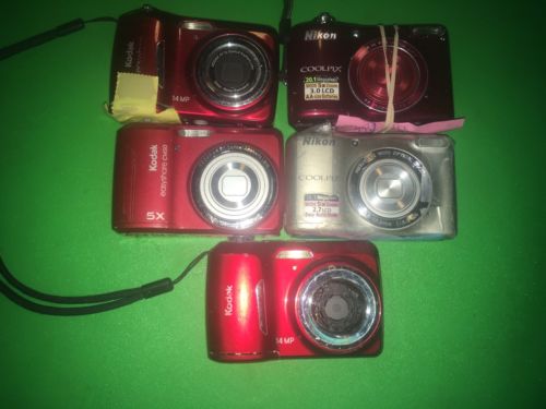 Lot Of 5 Broken Digital Cameras Nikon Kodak