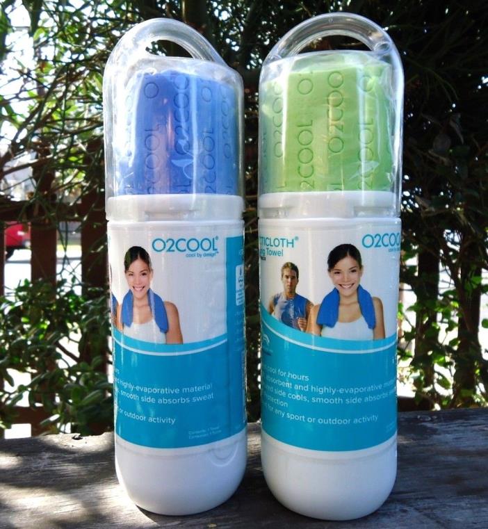 Lot of ( 2 ) O2COOL ArctiCloth Sport Cooling Towel, Blue / Green