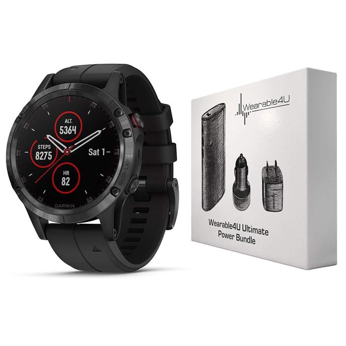 Garmin Fenix 5 Plus Sapphire GPS Watch Wearable4U Power Bundle, 010-01988-00