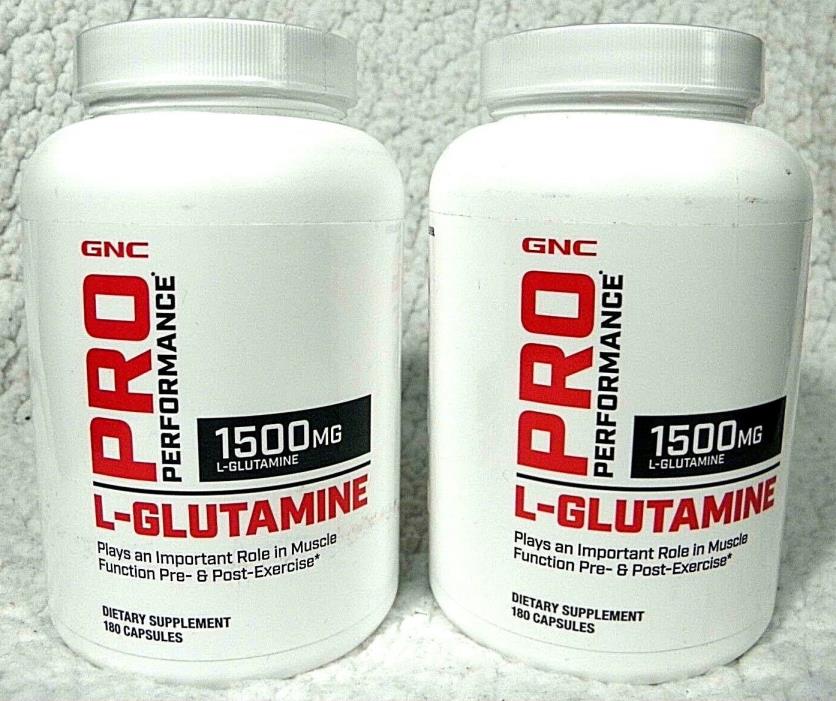 2 Bottles GNC Pro Performance L-Glutamine 1500MG 180 Capsules Dietary Supplement