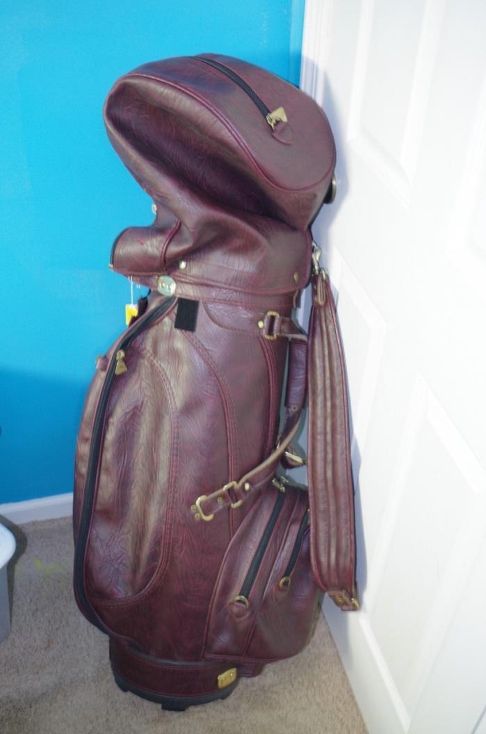 Vintage BENNINGTON Reddish Brown Faux Leather Golf Bag With Top Cover