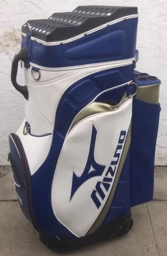 Mizuno Pro Fitting Pro Shop Demo Display HUGE Rolling Golf Bag Blue & White EUC!