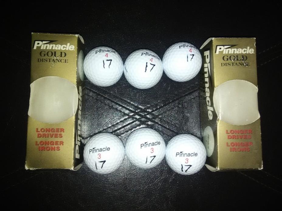 6 Near Mint Used Pinnacle Gold Distance Golf Balls 2 Sleeves 17 Written on Them