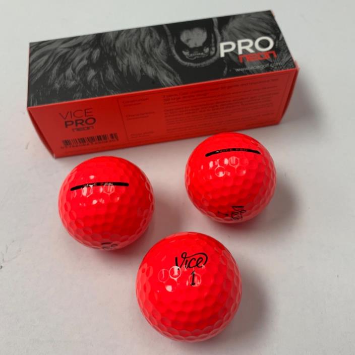 VICE Pro Golf Balls - NEON RED - NEW 3-Ball Sleeve - FREE SHIPPING - Bold Color