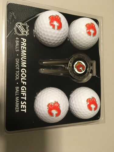 NHL Calgary Flames Premium Golf Ball Gift Set 4 Balls Divot Tool Ball Marker