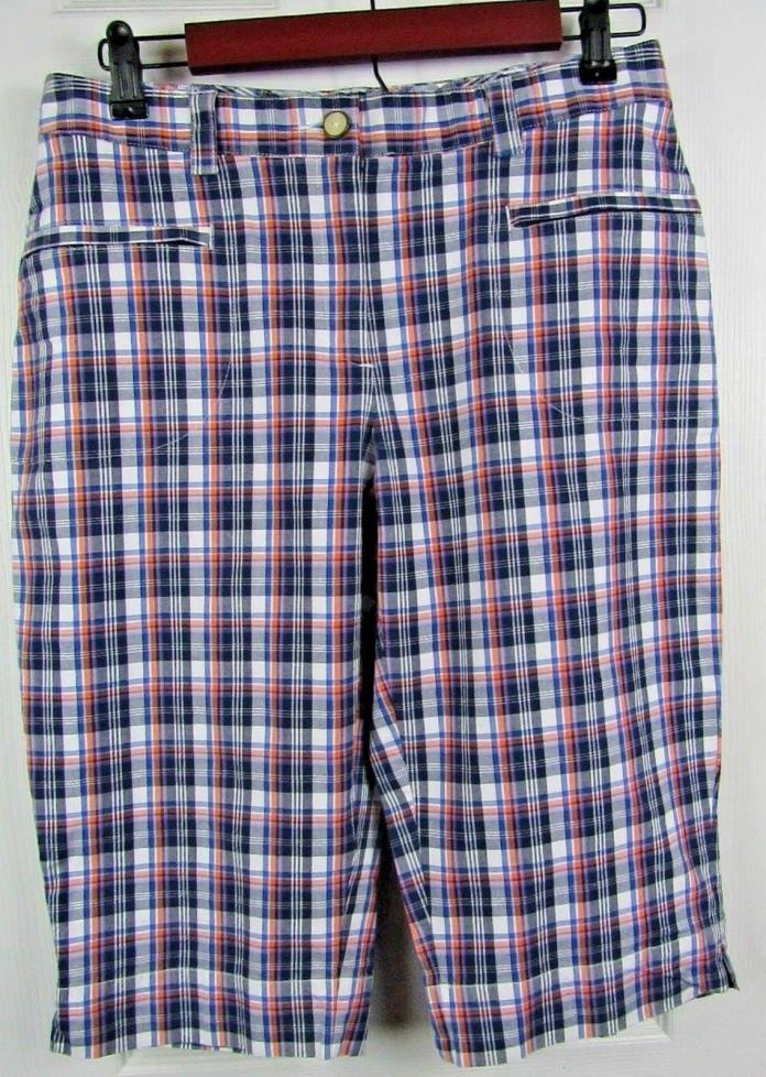 Lady Hagen Womens Size 6 Blue & Orange Plaid Golf Crop Bermuda Pants Shorts