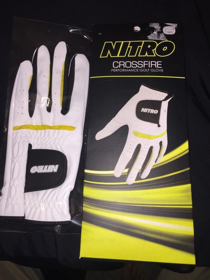 NEW**Nitro Crossfire Performance Golf Glove Men's Left Hand White/Yellow Sz MED