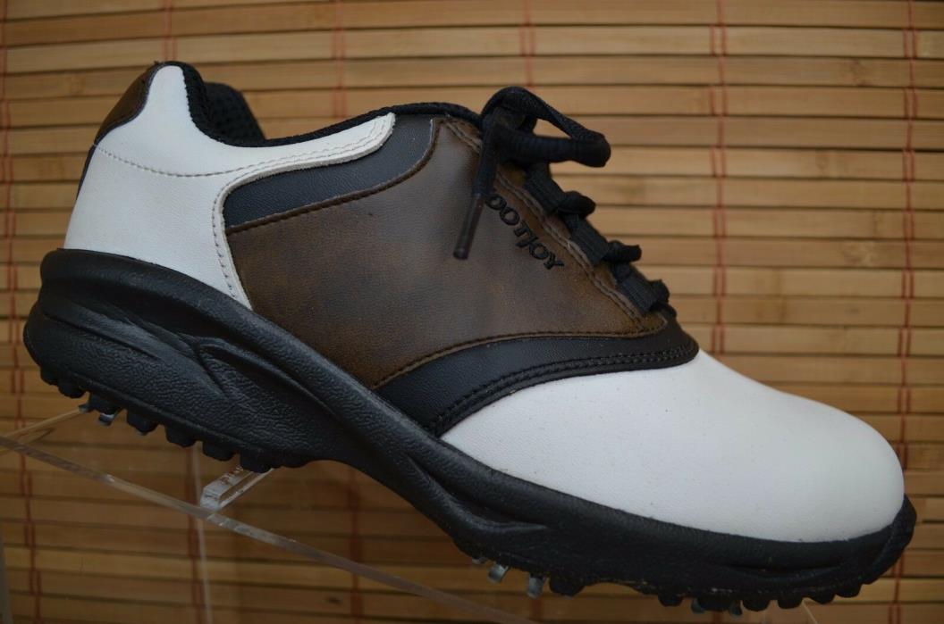 Footjoy White Brown Leather Saddle Style Soft Spike Golf Shoe Youth Size 6