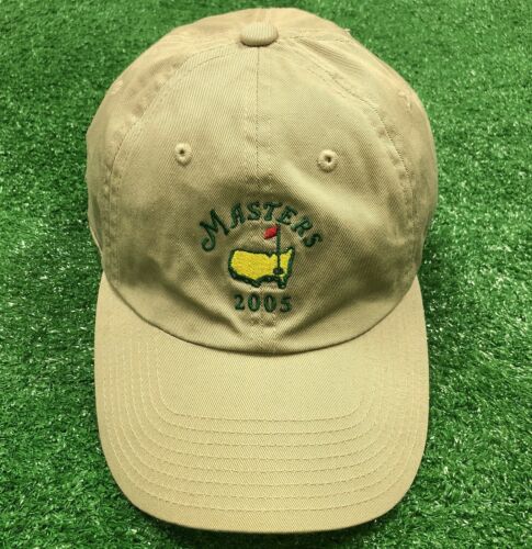 2005 Masters Golf Dad Hat Cap Beige Khaki Tan Green Adjustable Snap Button