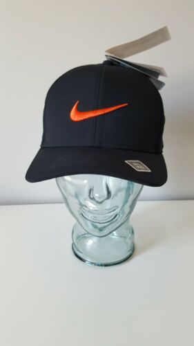 NWT Nike Golf Hat M/L Fitted Dri Fit Black w/reddish orange Swoosh