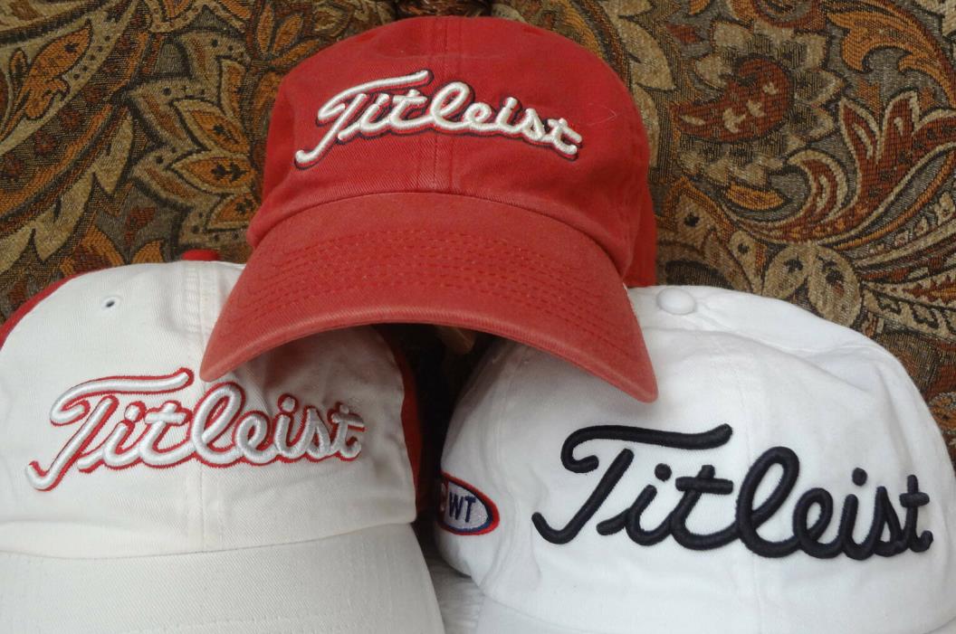 Titleist Golf Hat Lot of 3 Unisex Adjustable PRO V1 FC / WT Red White Caps Hats