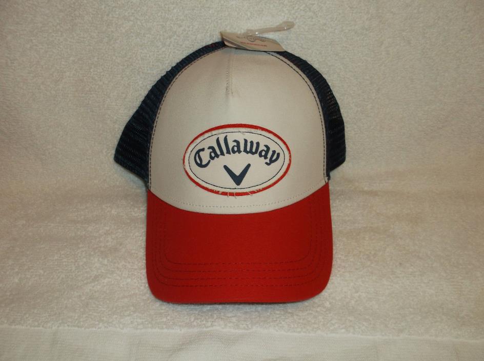 Callaway Golf Red White Blue Patch Mesh Trucker Snapback Cap Hat NWT