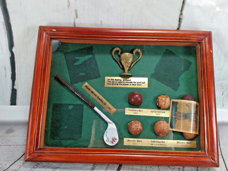 History of Golf Shadow Box Iron and Golf Balls Memorabilia Bobby Jones vintage