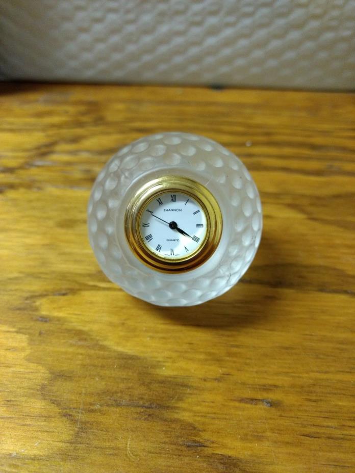 Shannon Crystal Glass Golf Ball Desk Clock & Paperweight-Roman Numerals~Quartz