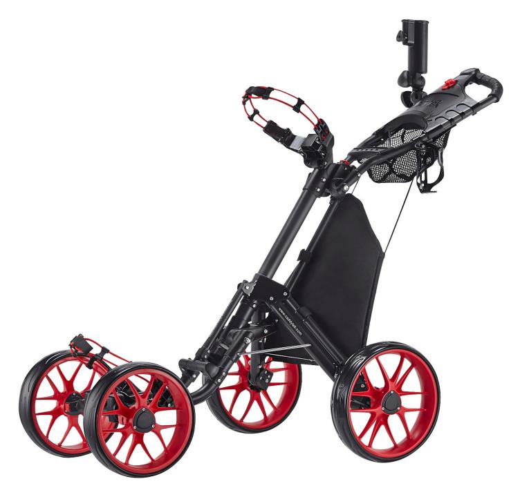 Open Box Red CaddyTek CaddyCruiser ONE V3 1-Click Folding 4 Wheel Golf Push Cart