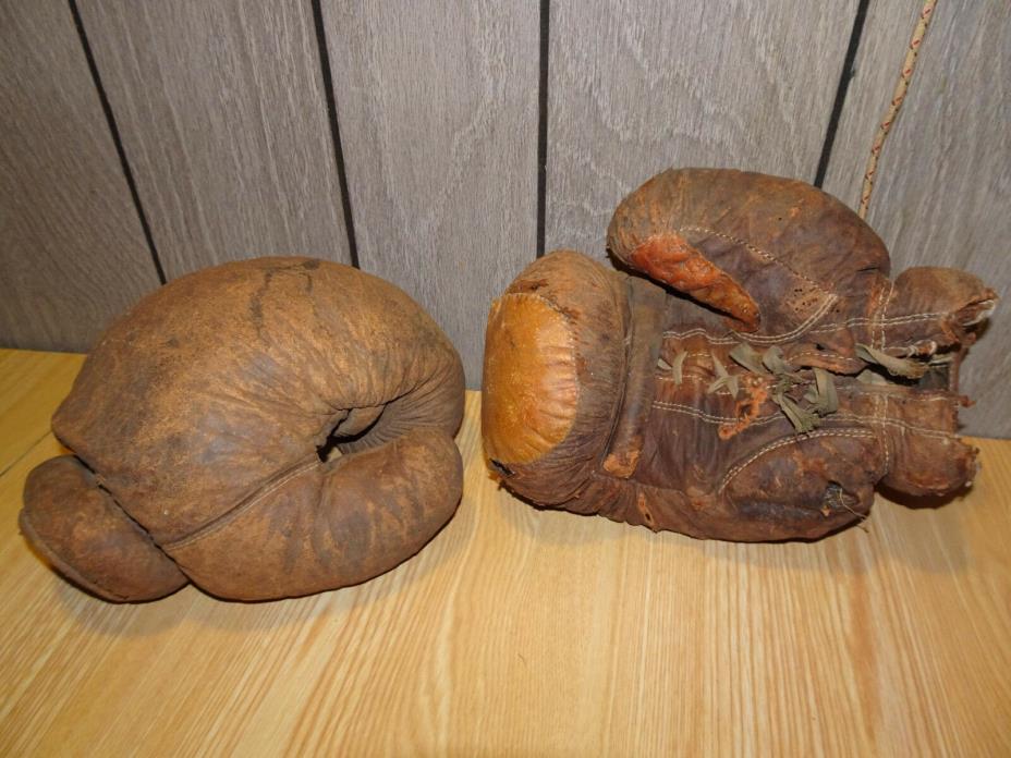 Vintage Antique Adult Boxing Gloves Victor Wright & Ditson Dirty, Rough Shape