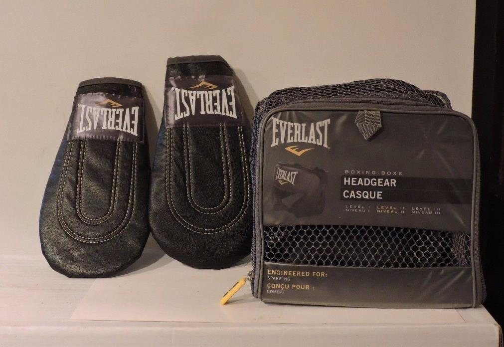 Everlast Head Protector and Warm Up Gloves New (bonus foot work mat)