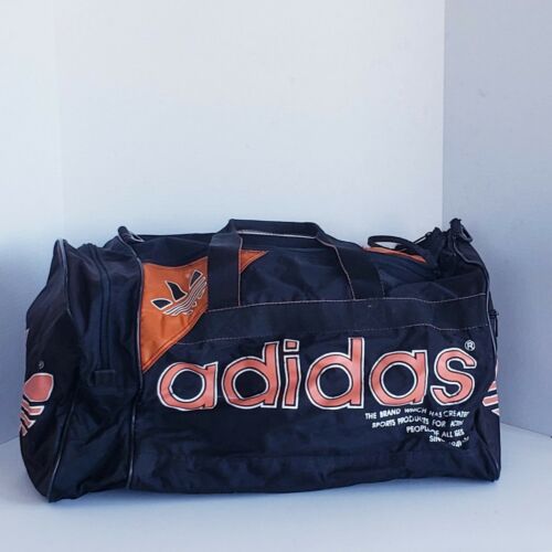 VTG Adidas Duffle Bag Black & Orange Made in Indonesian Gym Sports Bag Rare HTF
