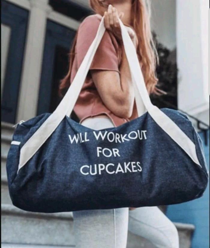 Will Workout For Cupcakes Private Party Denim Duffel Gym Bag VALENTINES DAY