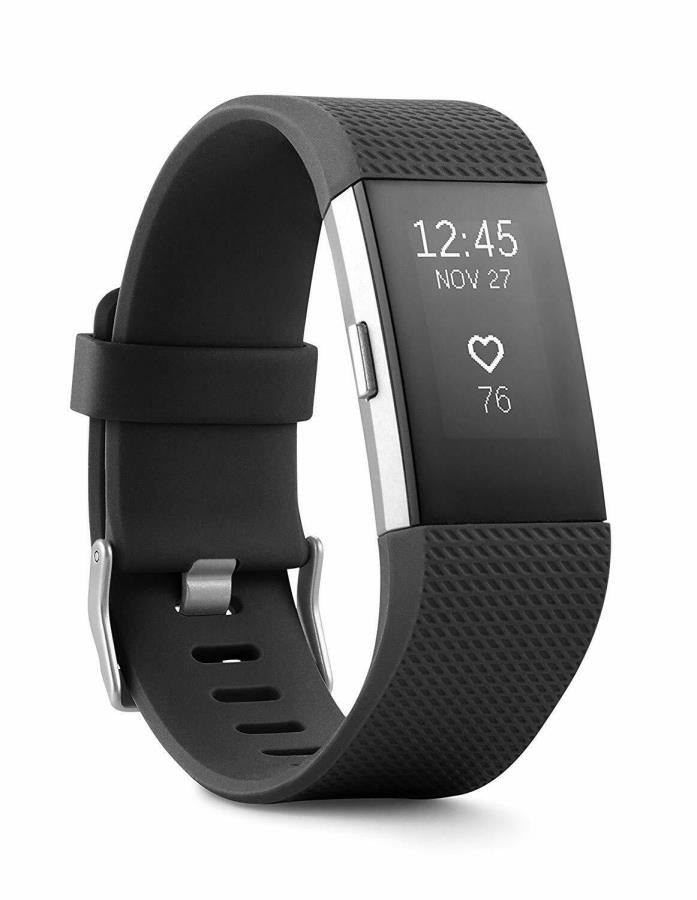 New Fitbit Charge 2 Heart Rate Monitor Fitness Tracker Wristband Black LARGE