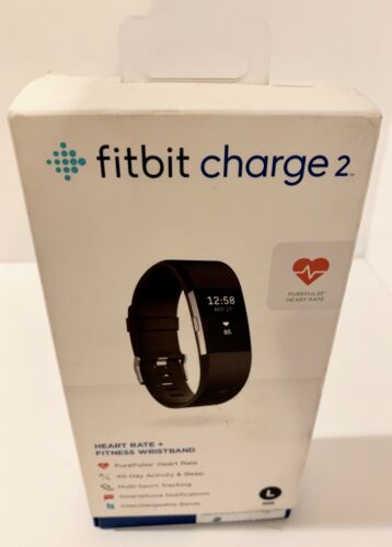 ***Brand New Fitbit Charge 2 Heart Rate + Fitness Tracker Large Black***