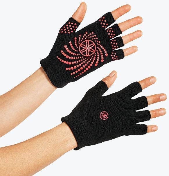 Gaiam Black Pink Super Grippy No Slip One Size Exercise Yoga Fingerless Gloves