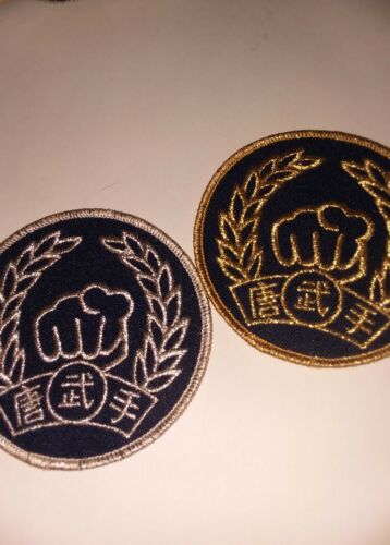 2 Traditional Fist Patches ( metalic gold & silver)  MARTIAL ARTS / MA / KARATE