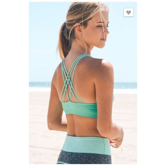 Mint Strappy Back Sports Bra Athleisure Workout Top Yoga Wear Fitness Athletic