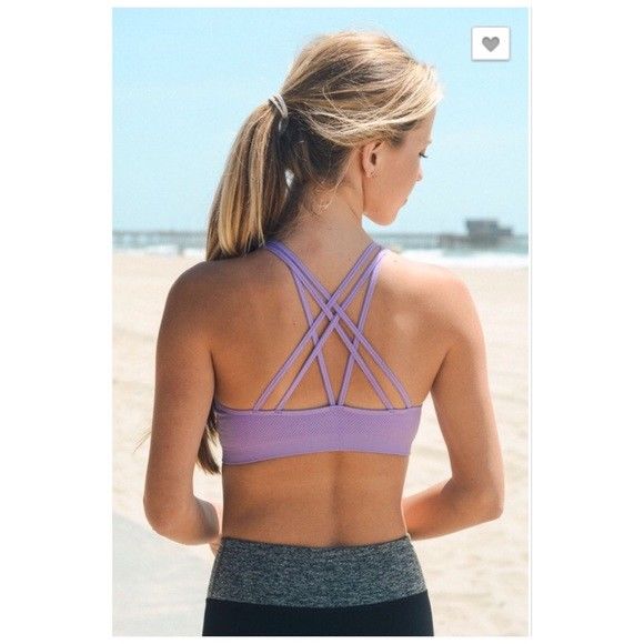 Lavendar Strappy Back Sports Bra Athleisure Workout Top Yoga Wear Fitness Purple