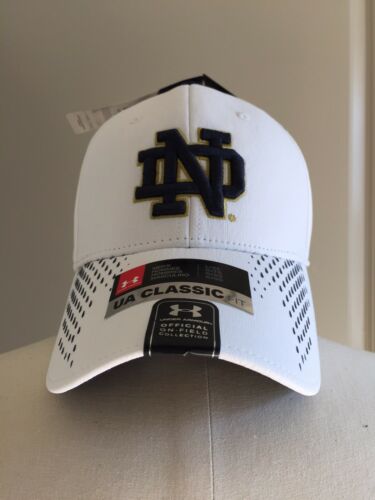 L/XL Notre Dame UNDER ARMOUR White Official On Field Collection Flex Fitted Hat