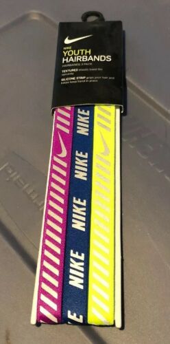 Nike Youth Headbands Silicone Grip Hazard Striped Pack of 3 One Size