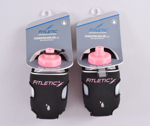 Lot of 2 Fitletic Hydration Add-On 6 Oz. Black Pink Cap Quick Flow Race Cap