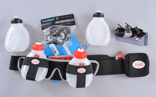 FuelBelt Helium 2 Bottle XL Waistpack with Extra Bottles & Caps Race Nubmer Belt