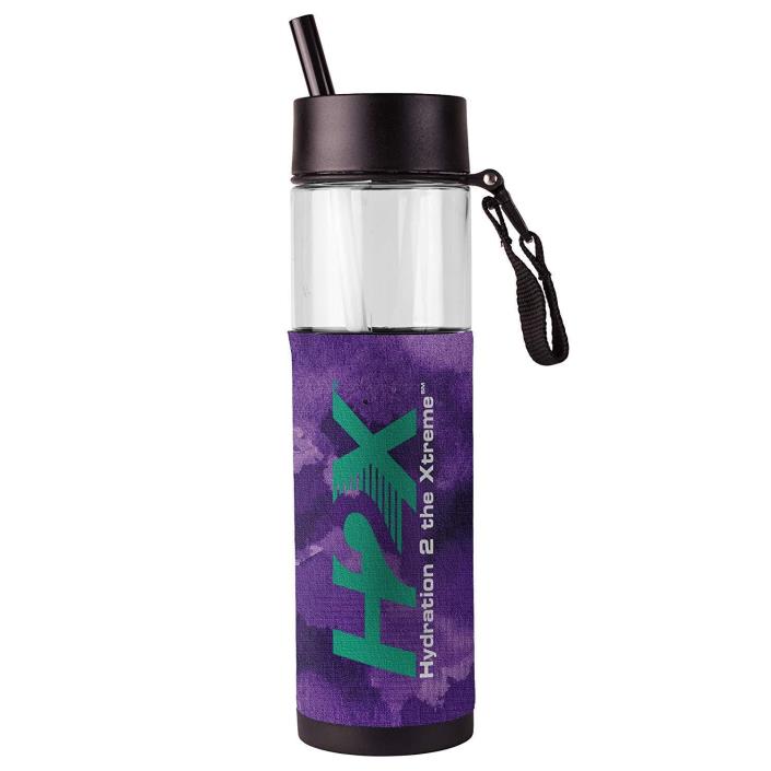 H2X Neoprene Slim Straw Tumbler Water Bottle, 24-ounce, Purple