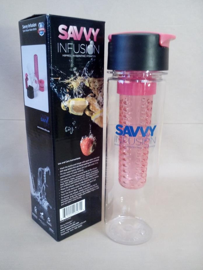 Savvy Infusion Sports Water Bottle pink 24 oz NEW Flip Top Sport Fruit Infused