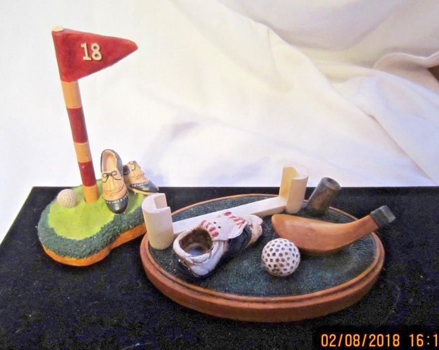 Set of 2 Golf Themed Executive Desk Decor Business Card Holder and Pen stand