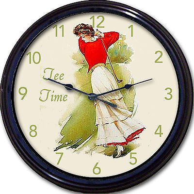 Golf Victorian Lady Tee Time Wall Clock Golf Vintage Look New 10