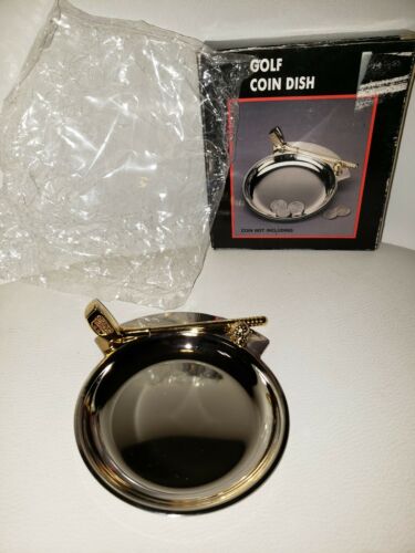 Coin Trinket Tray Dish Golf Metal Golf Club Putter and Ball, in box.