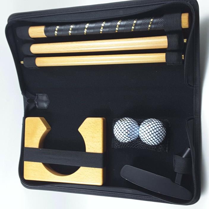 Portable Indoor Golf Putting Practice Kit, 2 Balls-Putter-Cup- Travel Case Set