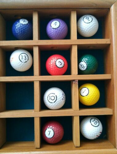Lot Of 10 Golf Balls Resembling Numbered Billiard Balls, novelty display